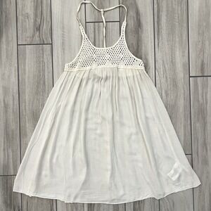 Roxy Crochet Lace Mini Dress Women Small Cream Excellent Boho T-Back Flowy